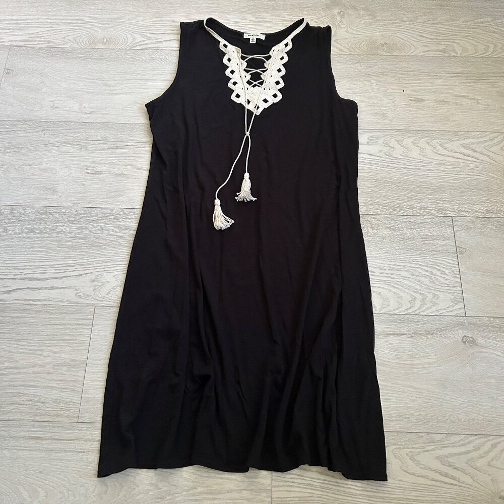 Max Studio Lace-Up Crochet Neck Tassels Sleeveless Dress - Picture 16 of 16
